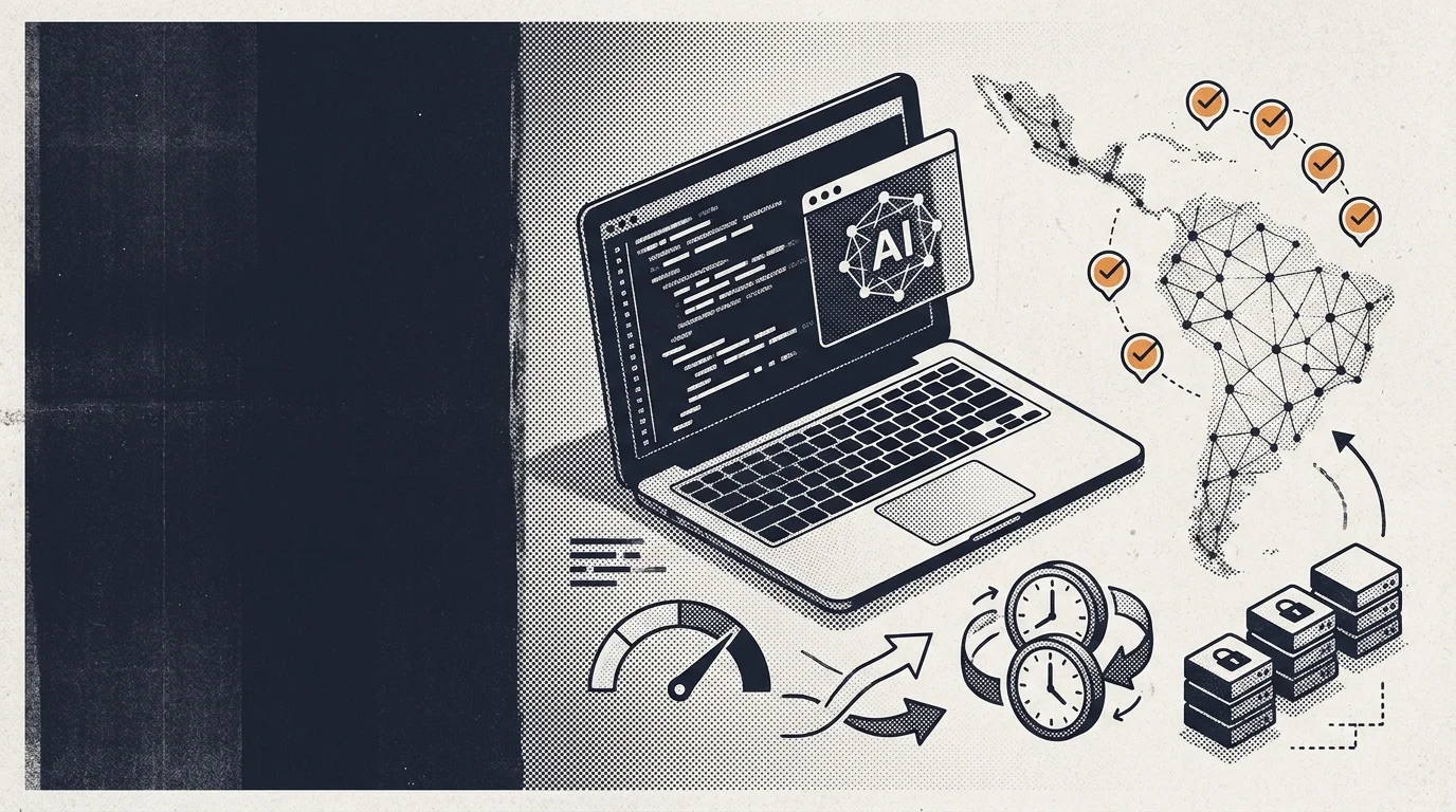 Cover — developer with AI tools, Copilot / Claude screen visible